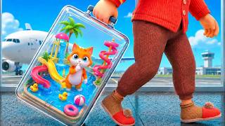 Cat Built a TINY WATERPARK Inside Granny's SUITCASE!