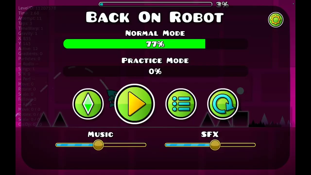 Прохожу уровни, на роботе. /Geometry Dash