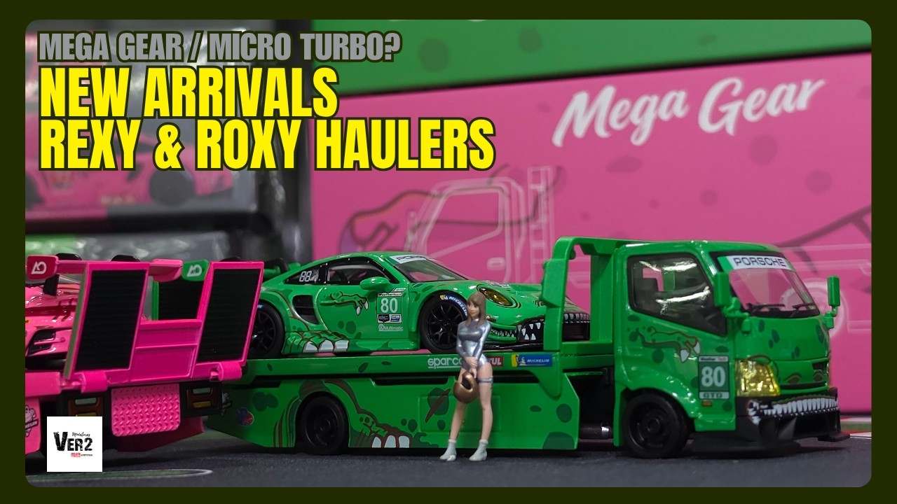 Mega Gear MINIGT 1/64 積載車 Roxyグリーン チェイス Mini GT Rexy & Roxy Porsche + matching Mega Gear Tow Trucks | V2