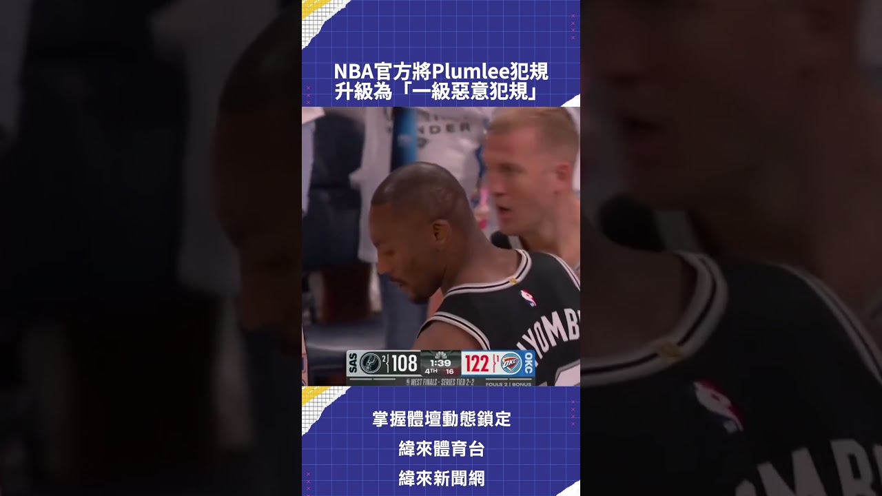 NBA官方將Plumlee犯規  升級為「一級惡意犯規」