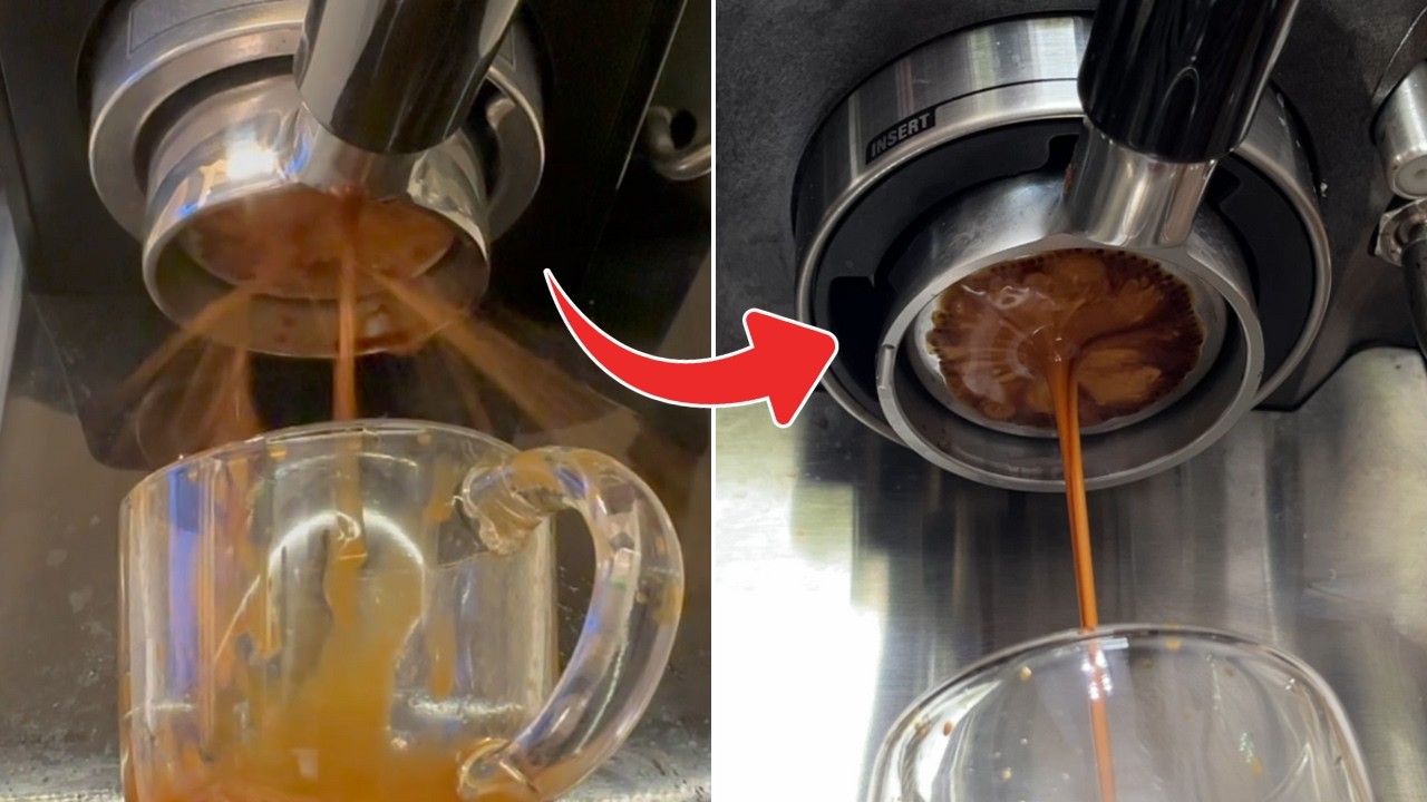 Fix Bottomless Portafilter Spray / Espresso Channeling Issues - YouTube