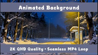 Snowy Night Platform – Animated VTuber Background Set | 2560×1440 Loop Video | Winter / Night screenshot 5