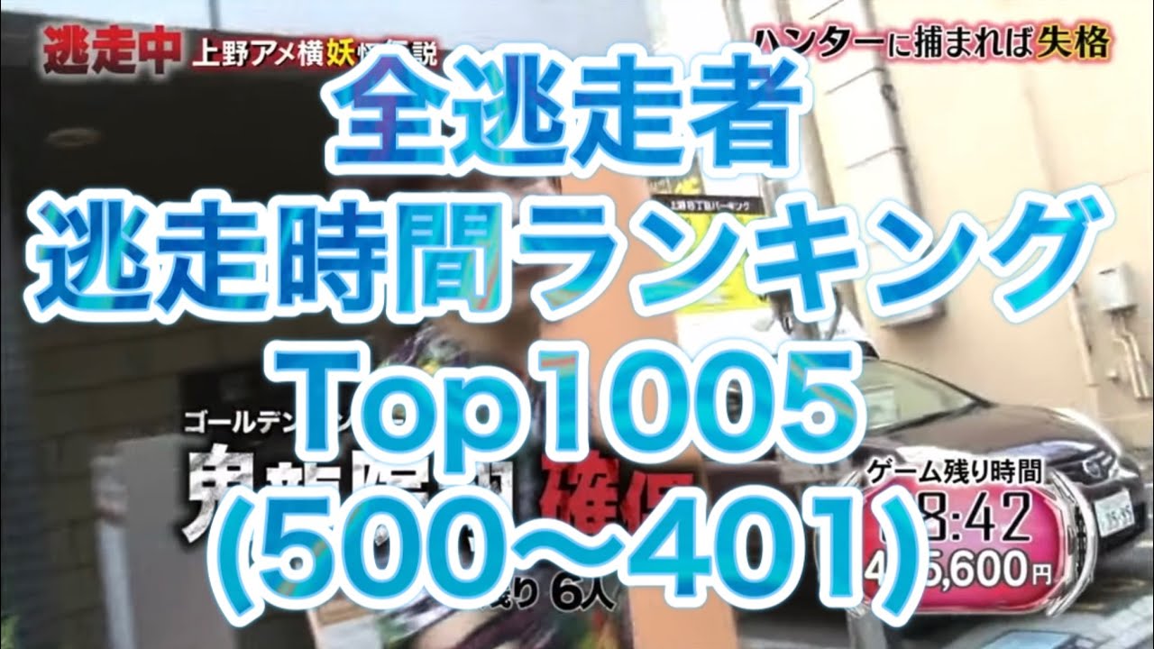【逃走中】全逃走者 逃走時間ランキングTop1005 (500位〜401位)