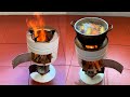 Cup shaped multi function wood stove made of cement clay and old iron jars