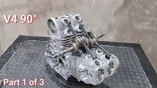 I used the engine from the scrap yard, to make an engine, V4 90°, part 1 Update