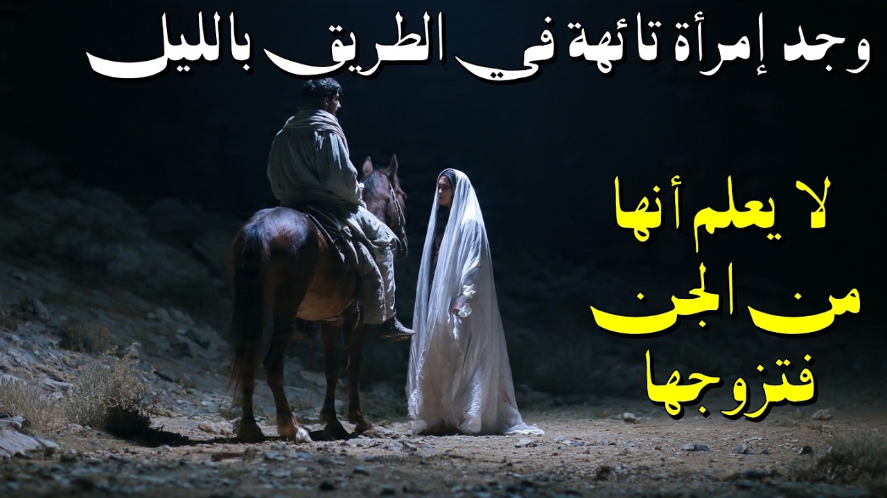 قصة رجل وجد امرأة تائهة في الطريق ليلا فساعدها واسكنها معه ثم تزوجها وولدت له وهو لايعلم انها جنية