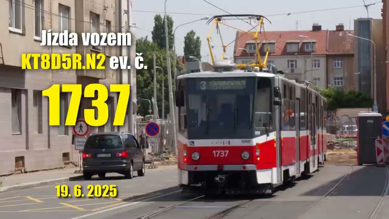 Vůz KT8D5R.N2 #1737 na lince 3 (Červen 2025) | MHD Brno