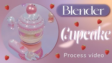 [Blender] Strawberry Cupcake 🧁🍓 /  3D Modeling / Process Video with English Subtitles