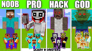 Minecraft Battle : SCARY MONSTERS FAMILY CRAFTING CHALLENGE - NOOB vs PRO vs GOD Minecraft Animation