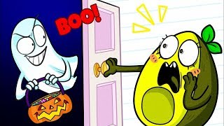 Knock knock, truco o trato, vegetales asustados en Halloween