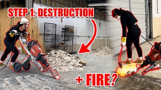Tile Removal is Better with FIRE and a Jack Hammer    ATR HQ Remodel  Video 2
