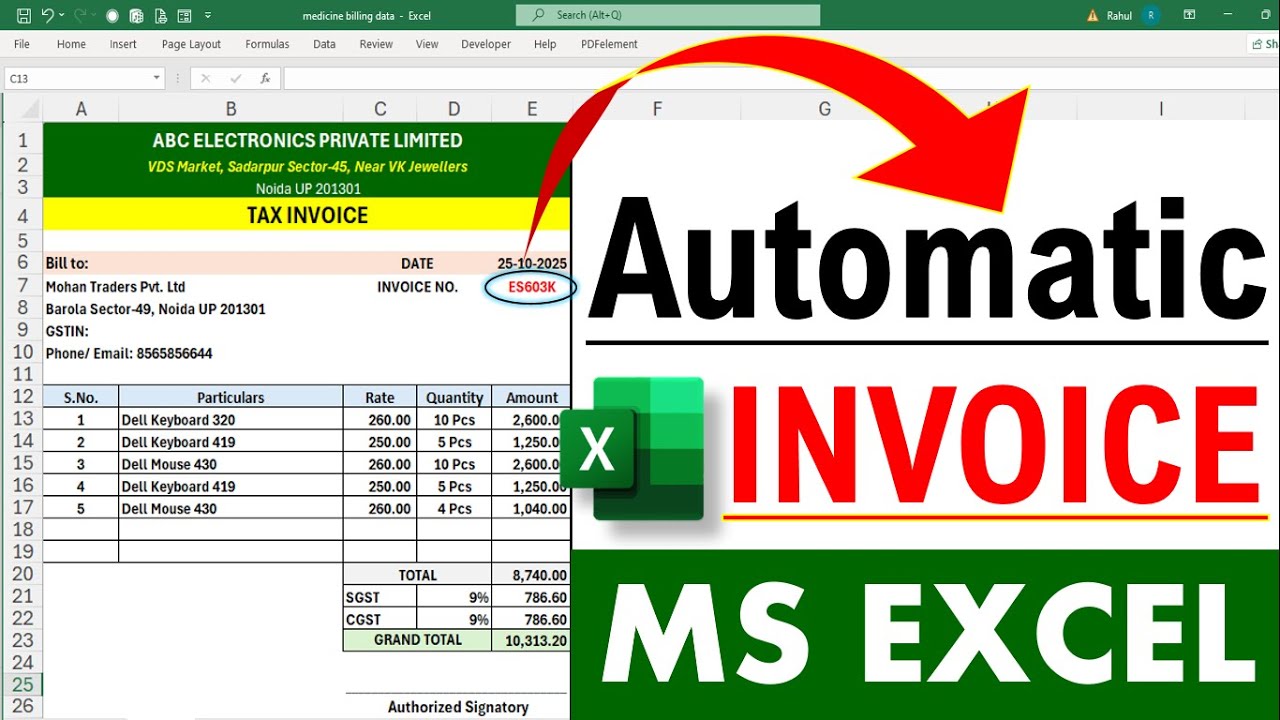 Fully 🔥 Automatic Invoice in Excel | Create Invoice Bill in Excel ...