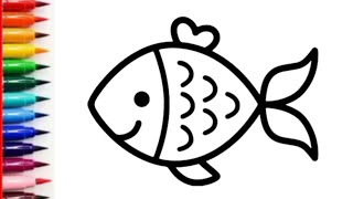 How to draw simple FISH drawing and coloring