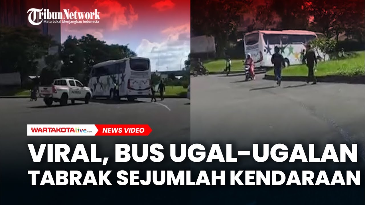 VIRAL MENEGANGKAN, Bus Ugal-ugalan Tabrak Sejumlah Kendaraan di Kawasan Industri MM2100 Bekasi