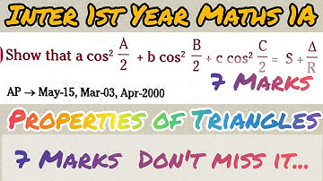 Inter 1st Year Maths 1A Properties of Triangles in telugu@maths naresh eclass