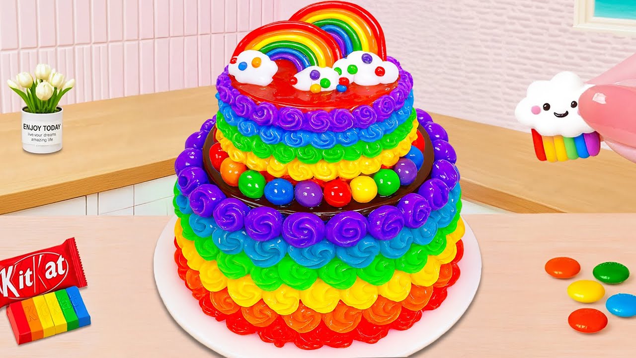 So Yummy 2 Tier Rainbow Buttercream Cake 🌈 Satisfying Mini Cake Decorating and ASMR 💗The Cake Corner