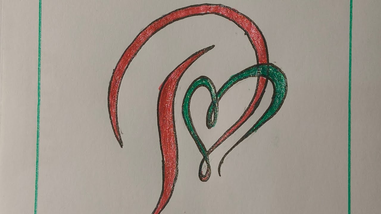 P Letter Calligraphy Tutorial | Pencil to Pen Outline | Glitter Colour Filling | Heart Design