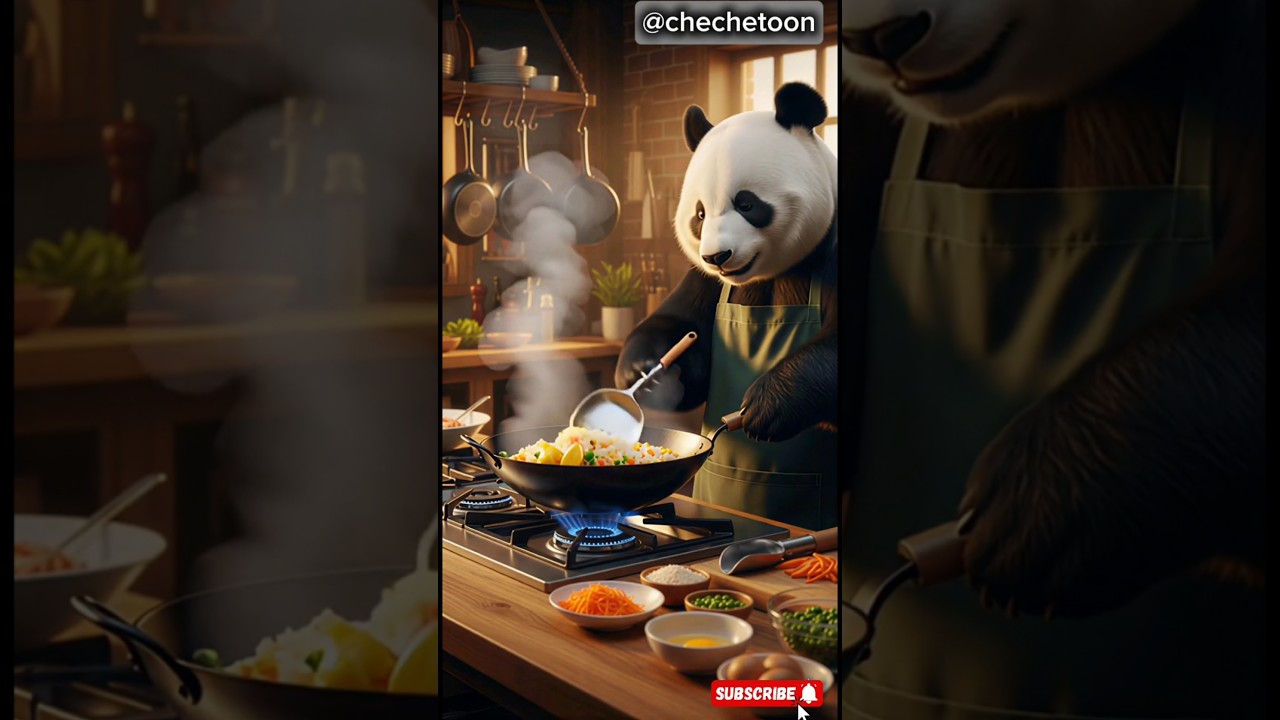 Panda cooking Nasi Goreng 