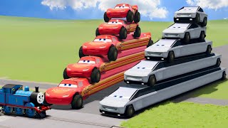 Long & Short Tesla Cybertruck vs Long & Short Lightning Mcqueen vs Thomas the Train | BeamNG.Drive