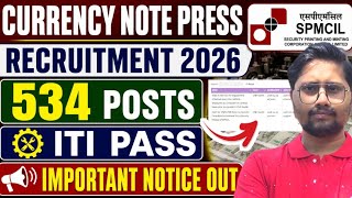 CNP Nashik Recruitment Important Notice Out 2026, Currency Note Press Junior Technician Vacancy 2026