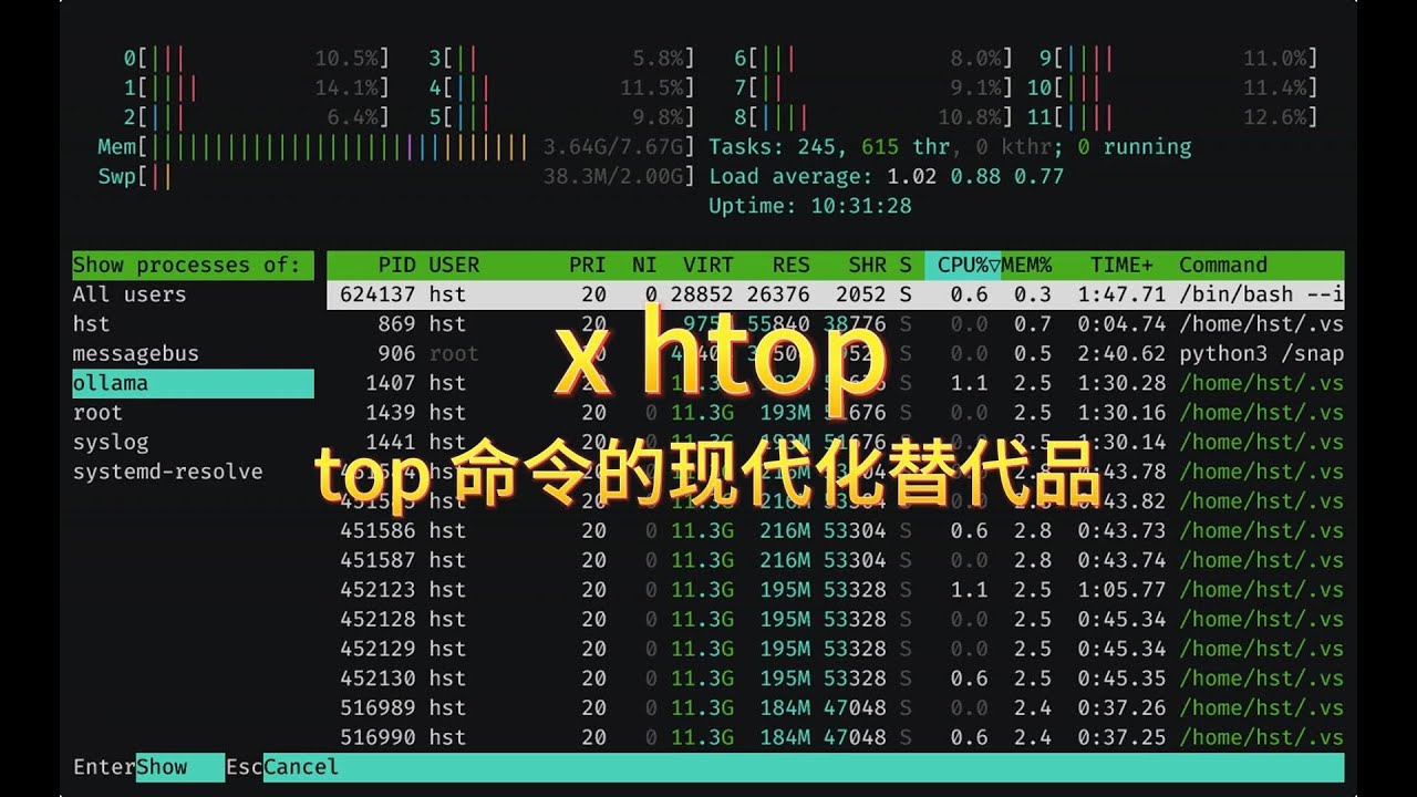 x-cmd | mod 🧩 (zh) x htop - top 命令的现代化替代品 - YouTube