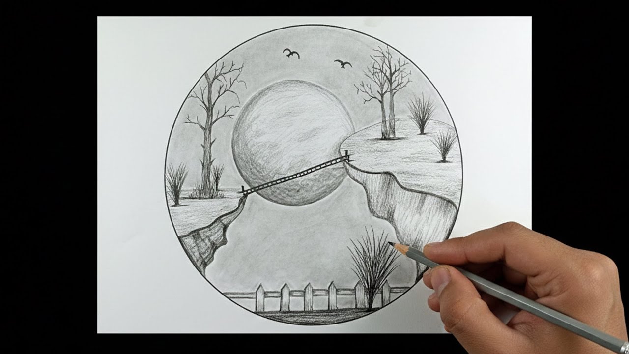 How to Draw a Surreal Moonlight Scenery | Pencil Sketch Tutorial