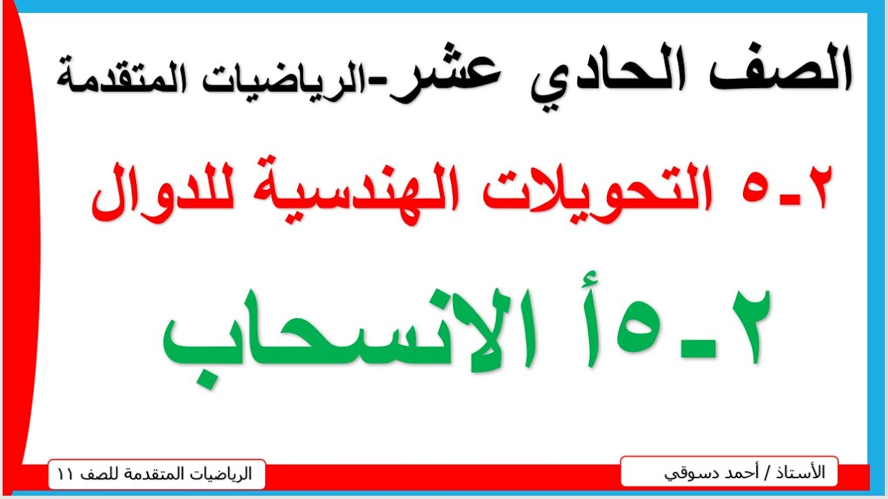 التحويلات الهندسية للدوال /الانسحاب / للصف الحادي عشر / الرياضيات المتقدمة