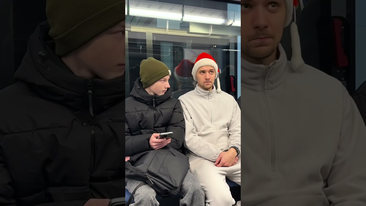 Group Santa hat subway takeover #prank #humor #fyp
