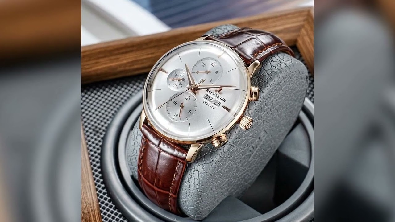 A must-have product! Reef Tiger RT Top Luxury Men's Watch White Dial Multi-Function Mechanical Wri