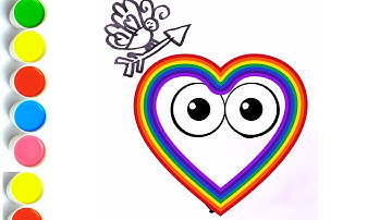 Rainbow Heart Glitter Coloring For Kids | Learn Shapes, Colors For Toddlers | Magic Fingers Art #02
