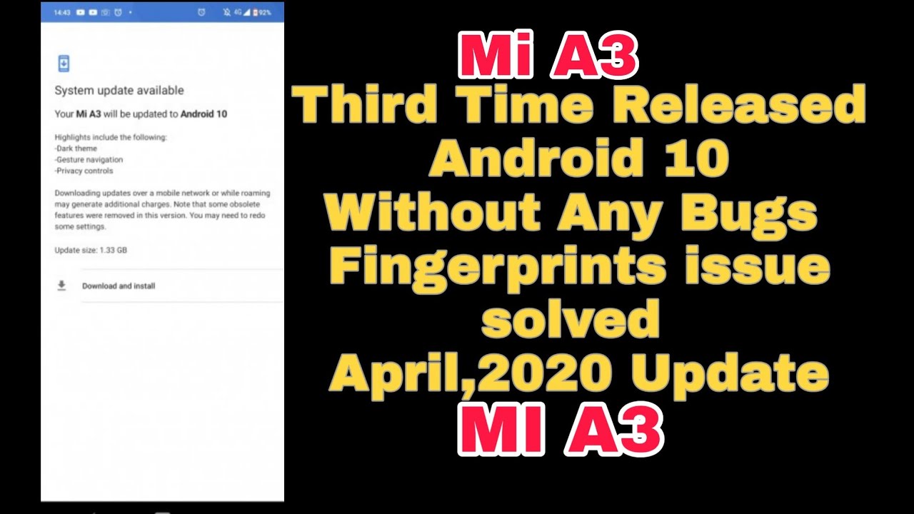 Android 10 Update For Mi A3| Bugs Fixed No fingerprints Issue| April 2020 Update