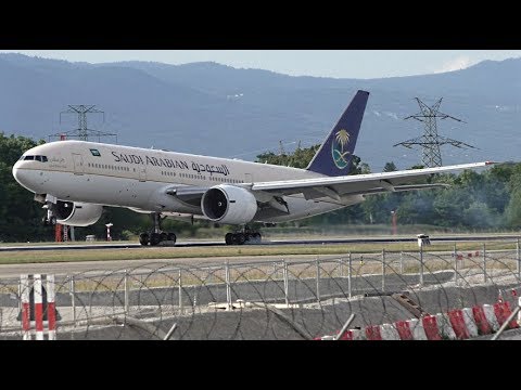 Saudi Arabian Airlines (Saudia) Boeing 777-268(ER) HZ-AKF Landing at Geneva Airport, Switzerland