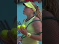 Mirra Andreeva to the umpire during her match against Anna Bondar in the Madrid Open