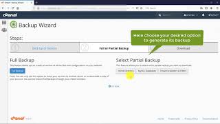 how to take partial backup from cpanel backup wizard