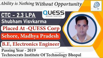 Congrats, Shubham | Selected in QUESS Corp | 2.3 LPA | ELECTRONICS ENGINEER, PoY 2019 | Sehore, M.P.