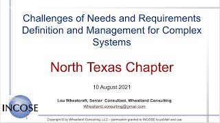 Challenges Needs, Requirements, Verification, and Validation 081021