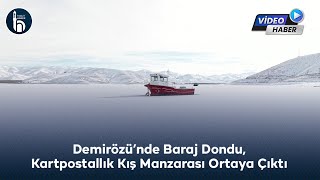 Demirözü’nde Baraj Dondu, Kartpostallık Kış Manzarası Ortaya Çıktı