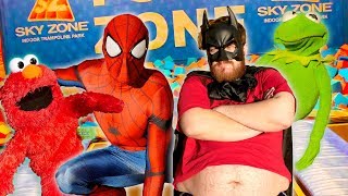 SPIDERMAN TRAINS FATMAN AT SKY ZONE! (Ft Kermit The Frog & Elmo)