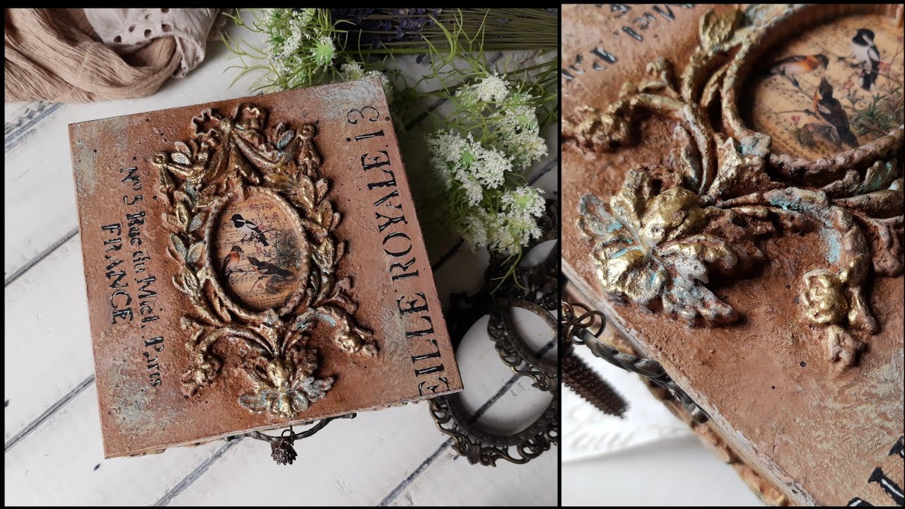Antiqued box ⚜️ Decoupage Home decor 💛