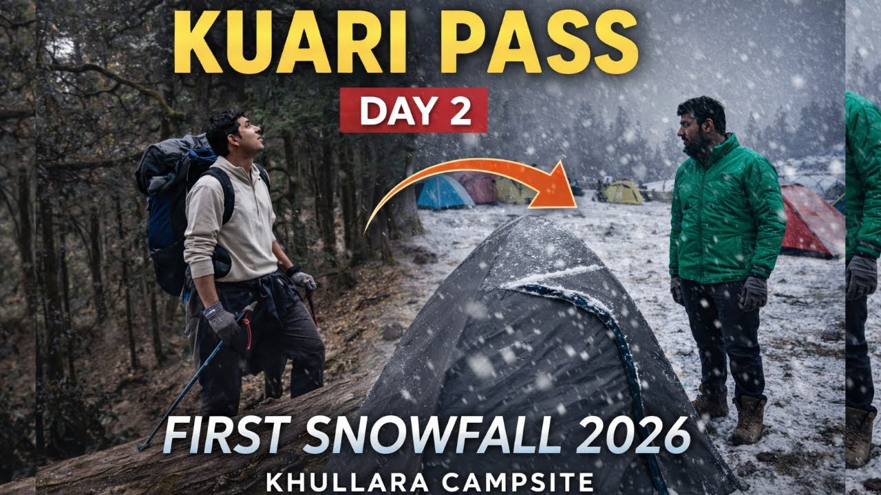 Kuari Pass Trek Day 2 | First Snowfall at Khullara Campsite ❄️ Winter Trek Uttarakhand