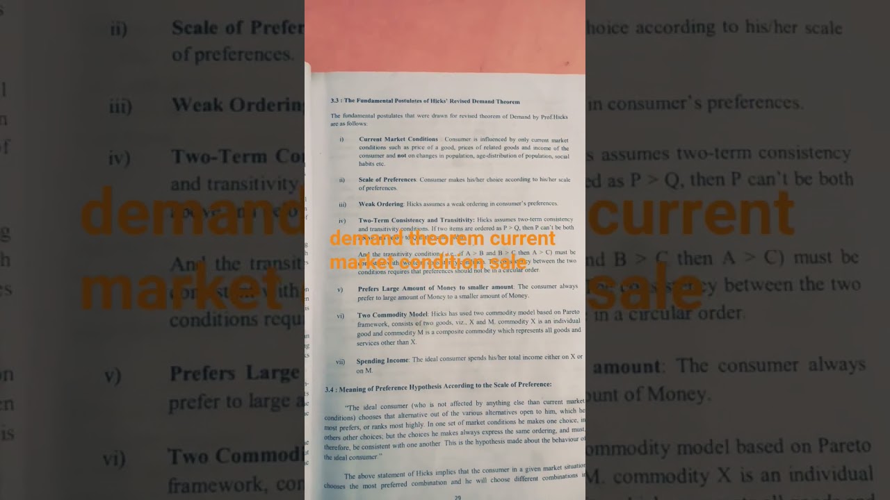 fundamental postulates of Hicks Revised Demand Theorem