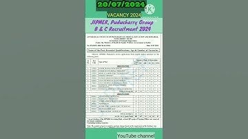 JIPMER, Puducherry Group B &C vacancies 2024