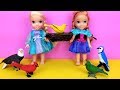 Elsa and Anna toddlers SAVE a bird ! Aviary - Barbie is the pet doctor - park - vet