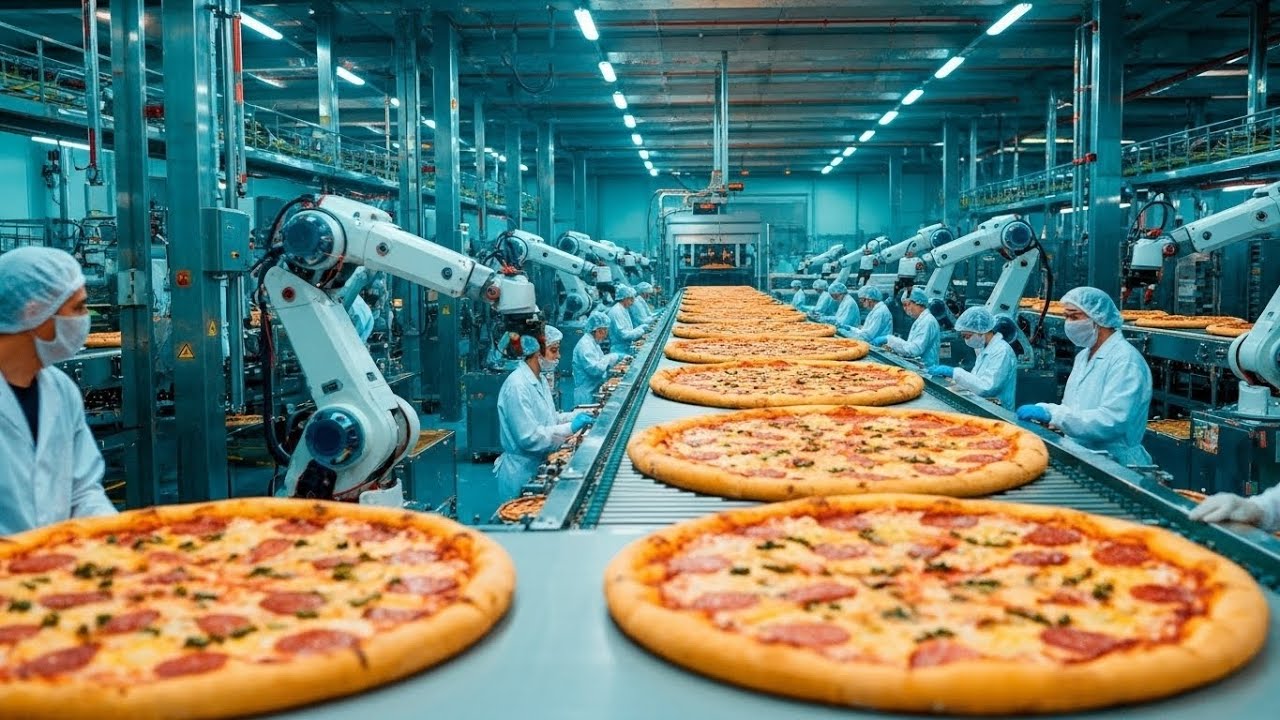 Pizza Process Factory Inside Factory Modern Pizza Production | Raw Dough to Melting Slices ...