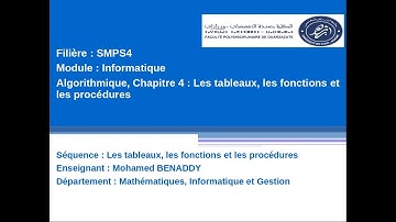 Algorithmique, Chapitre 4 : Les tableaux, les fonctions et les procèdures