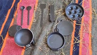 Unboxing miniature iron kitchen set 🥘🍲#minicooking #tinycooking #bhatukali