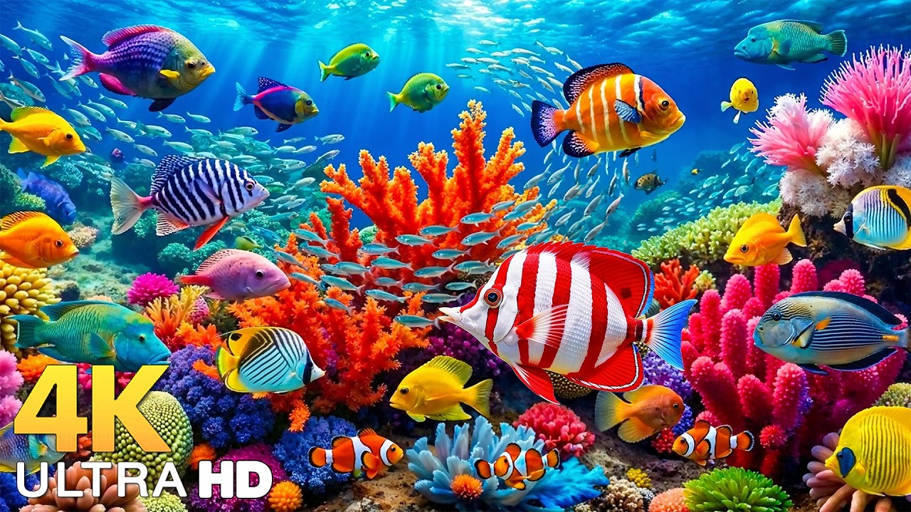 AQUARIUM 4K (ULTRA HD) - Beautiful Fish Swimming & Colorful Sea Life Video 🐠 Deep Sleep Music #3