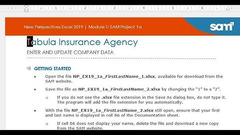 Excel Module 1 SAM Project A Tabula Insurance Agency | Excel Module 1 SAM Project 1a