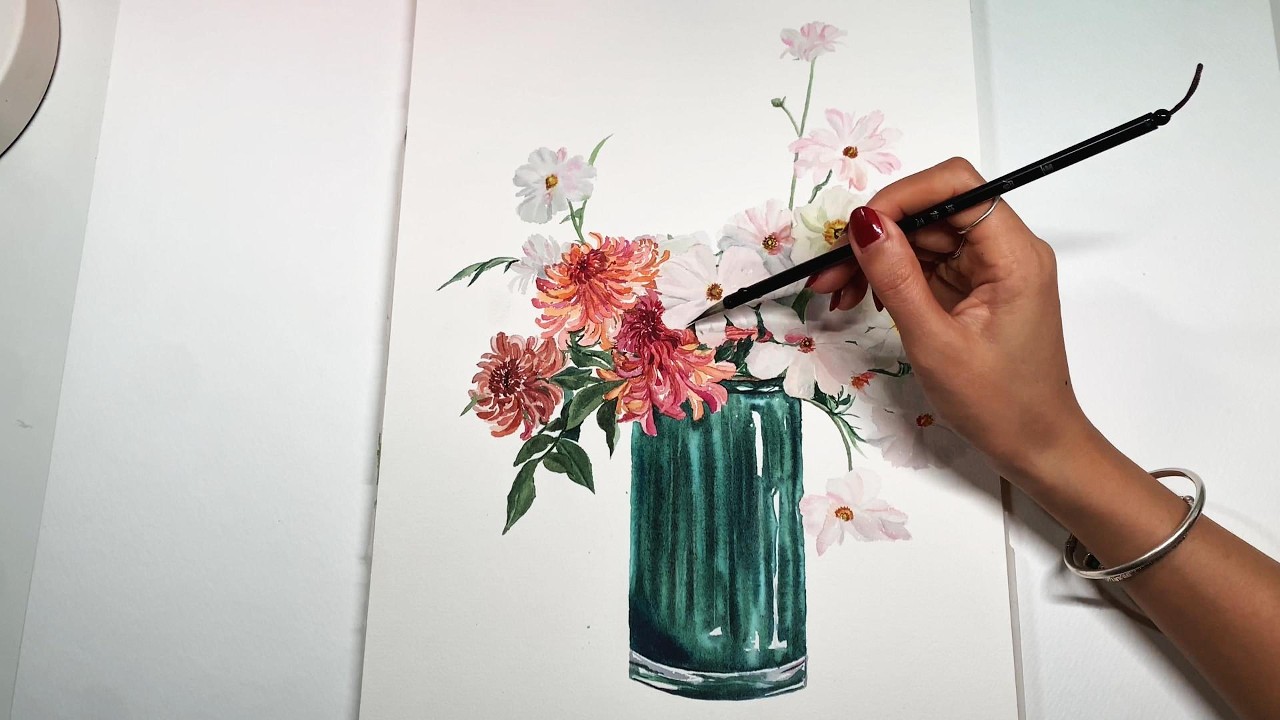 Paint with me | Watercolor Flower Still Life 🌸