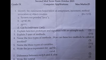 ICSE / CLASS 9 / COMPUTER   / SECOND MID  TERM QUESTION PAPER 2019-20